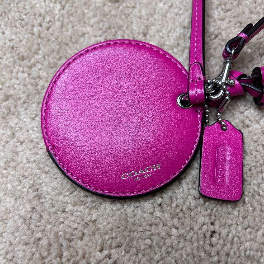 Coach Fuchsia Leather mirror bag charm with Tassel - Picture 2 of 7